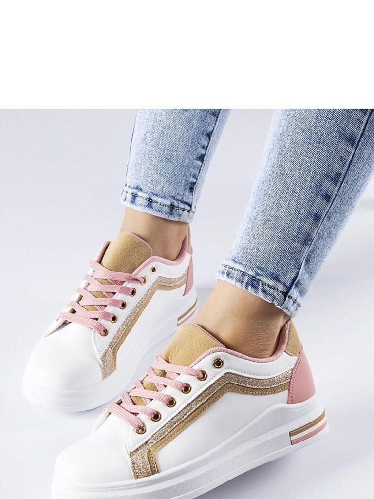 Biało-różowe sneakersy na platformie Mayfield ze złotymi elementami - Solea