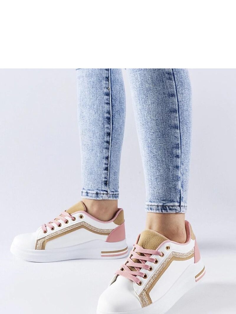 Biało-różowe sneakersy na platformie Mayfield ze złotymi elementami - Solea - obrazek 2