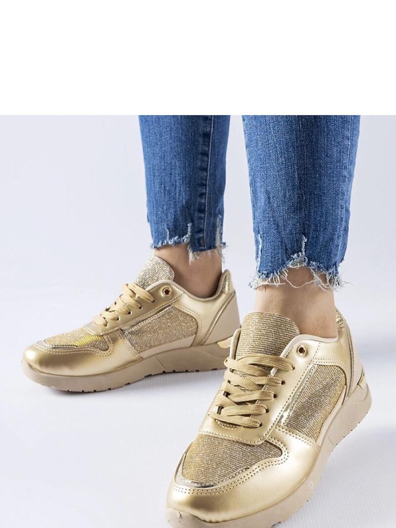 Beżowo-złote sneakersy z ozdobną nitką Facondo - Solea