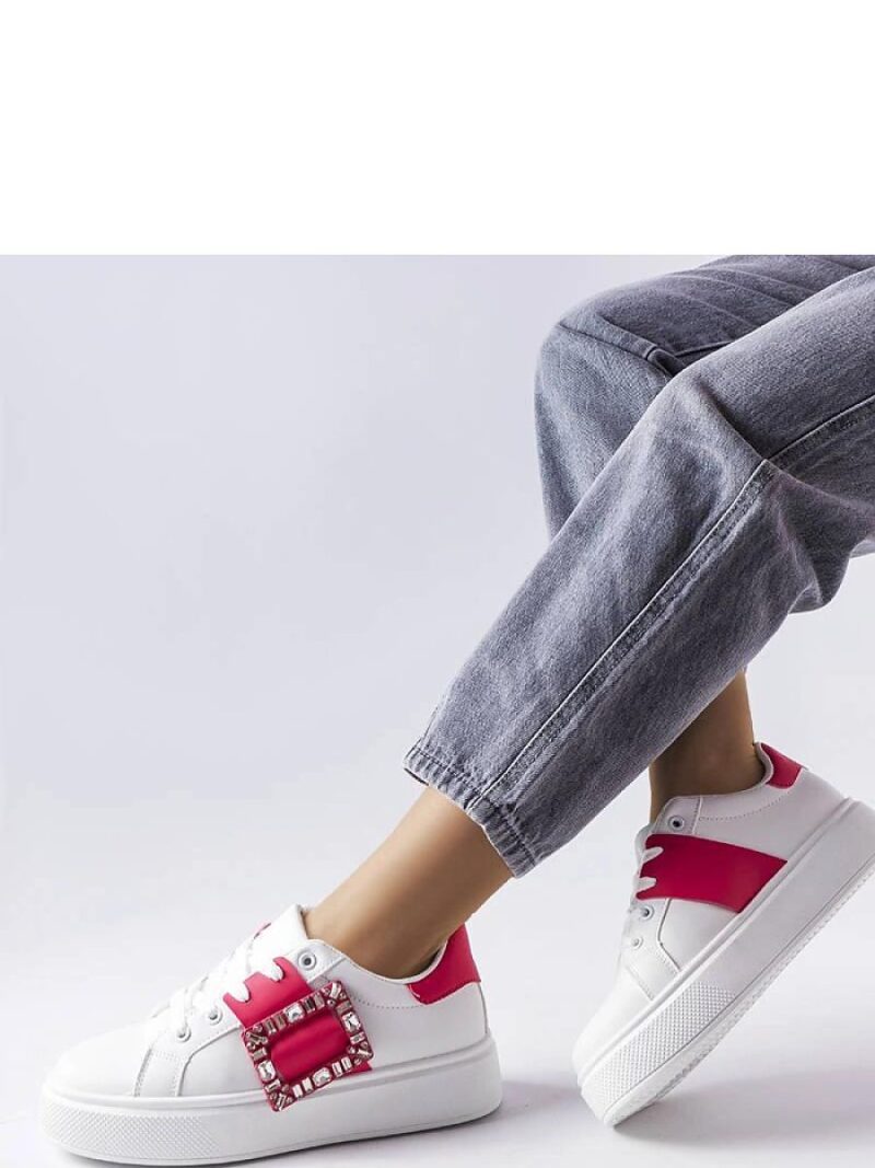 Białe sneakersy zdobione różową klamerką Ike - Solea - obrazek 2