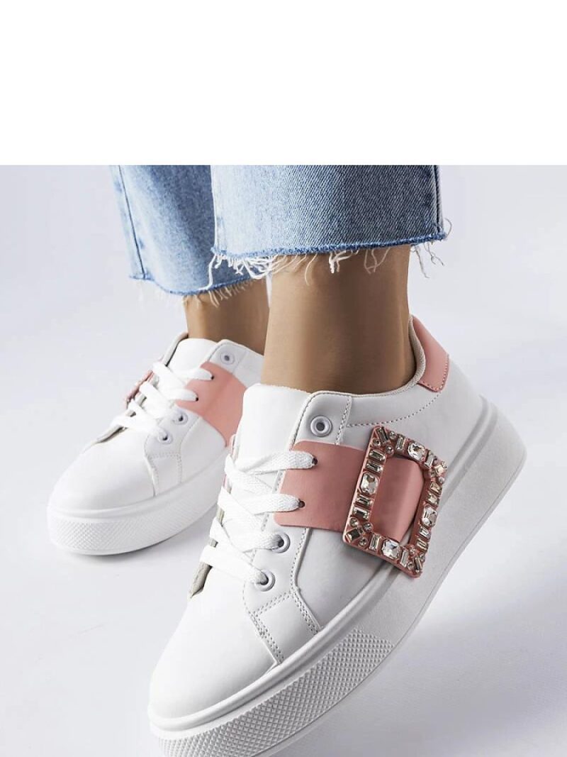 Białe sneakersy zdobione różową klamerką Ike - Solea - obrazek 2