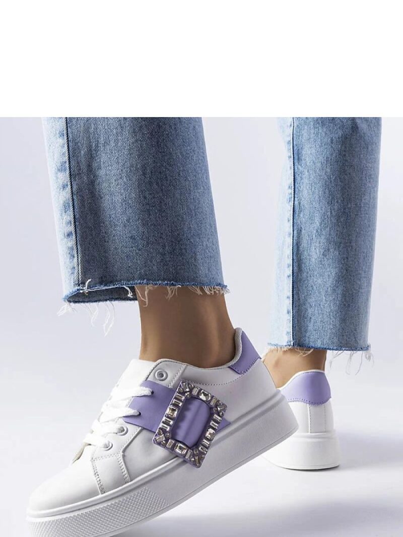 Białe sneakersy zdobione fioletową klamerką Ike - Solea - obrazek 2