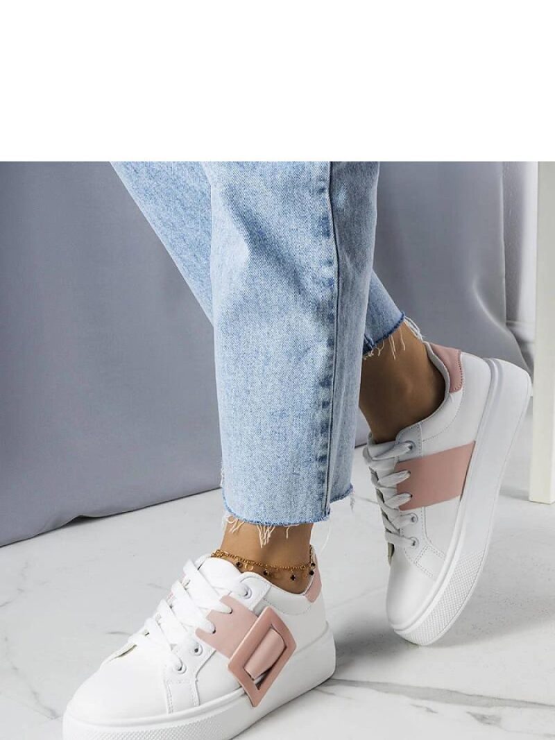Białe sneakersy zdobione różową klamerką Toni - Solea