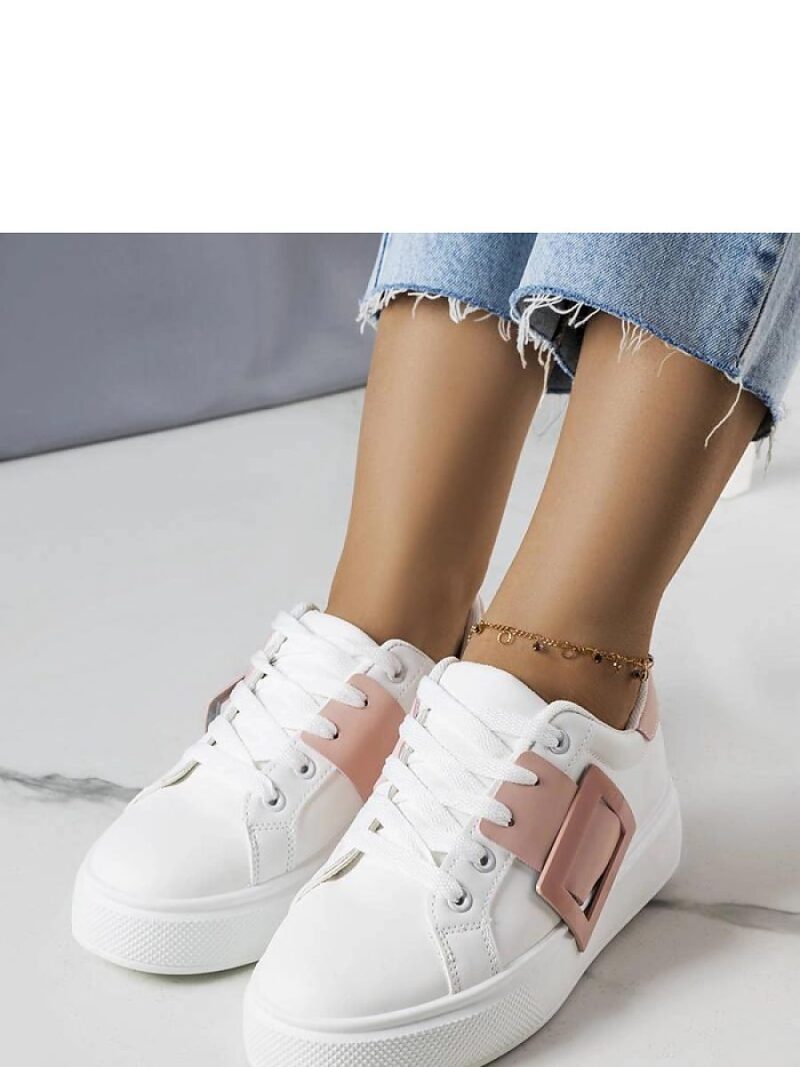 Białe sneakersy zdobione różową klamerką Toni - Solea - obrazek 3
