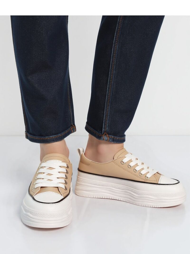 Damskie Sneakersy PLATFORMIA ? Khaki - Inello - obrazek 2