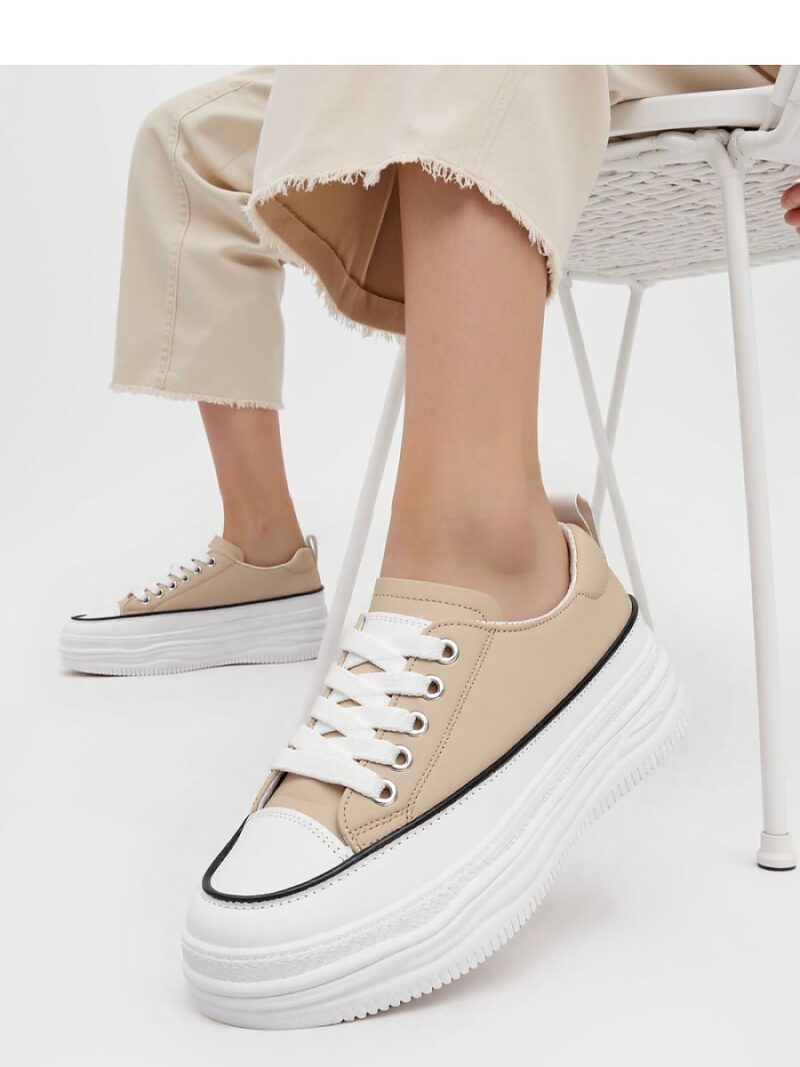 Damskie Sneakersy PLATFORMIA ? Khaki - Inello - obrazek 3