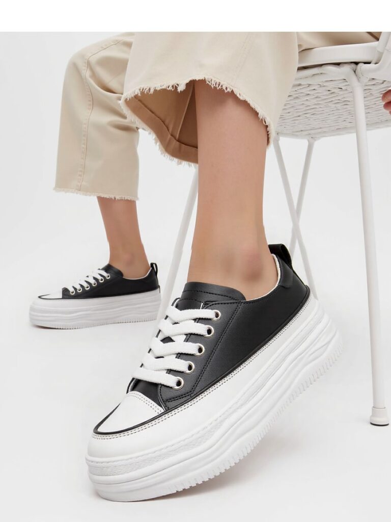 Damskie Sneakersy PLATFORMIA ? Black  White - Inello