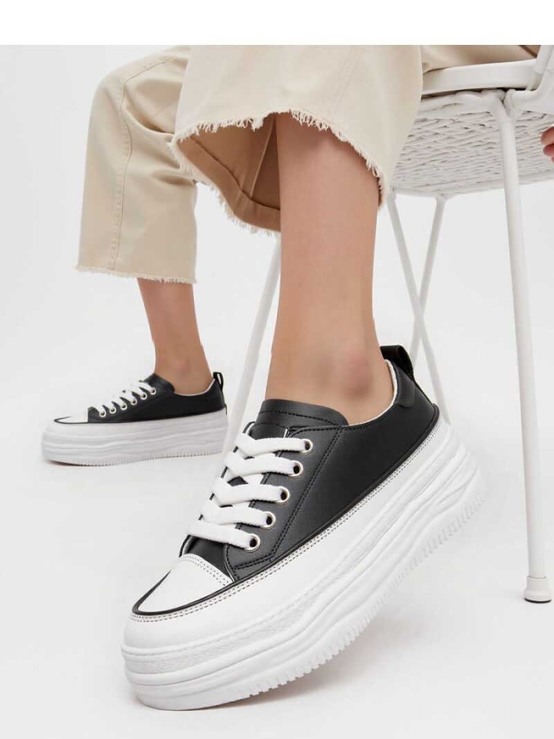 Damskie Sneakersy PLATFORMIA ? Black  White - Inello
