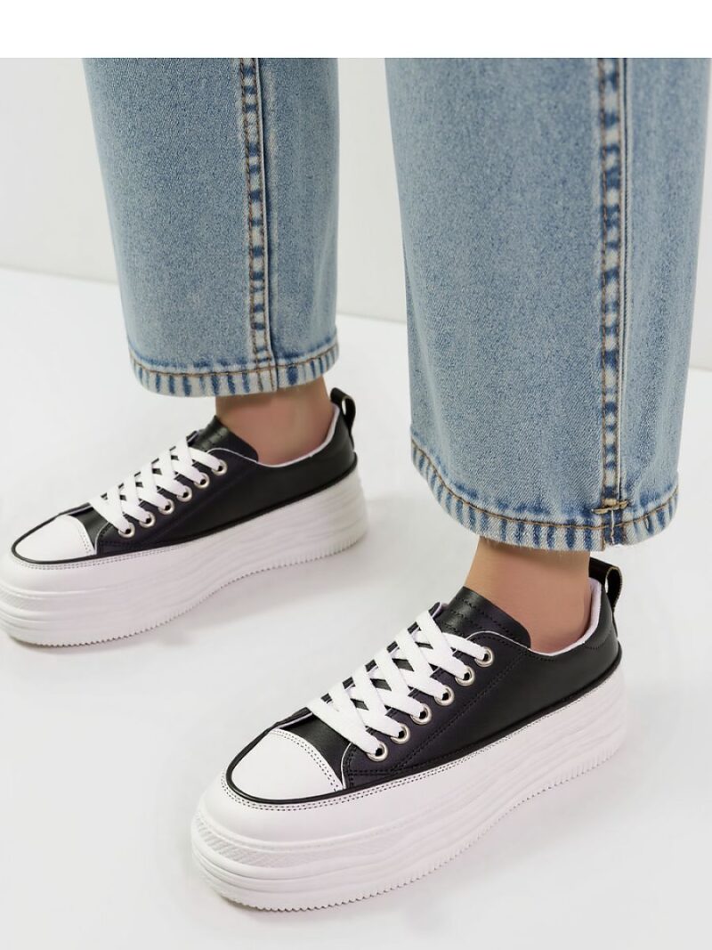 Damskie Sneakersy PLATFORMIA ? Black  White - Inello - obrazek 2