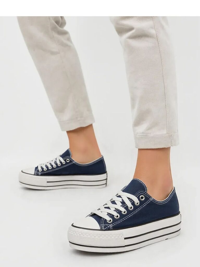 Damskie Trampki VELTRO NAVY ? Klasyczne Buty na Platformie - Inello