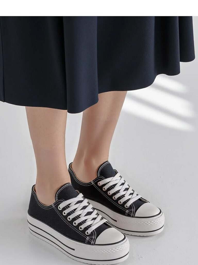 Damskie Trampki VELTRO BLACK ? Klasyczne Buty na Platformie - Inello